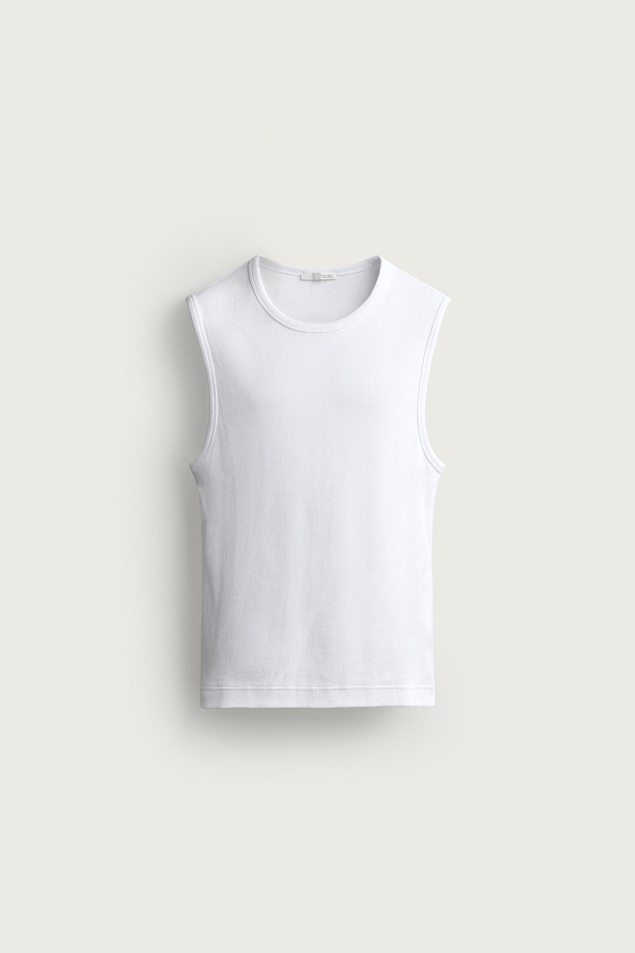 HIGH NECK RIBBED TANK TOP — White
