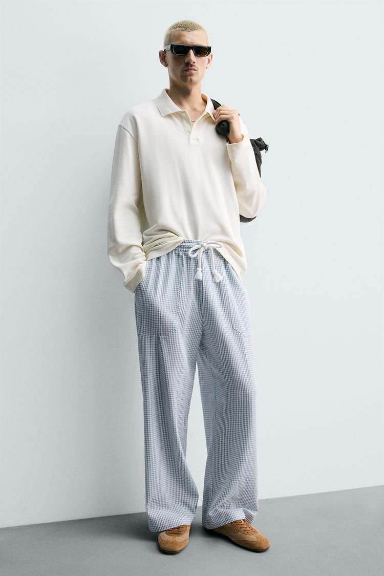 ZARA RELAXED FIT TEXTURED CHECK TROUSERS