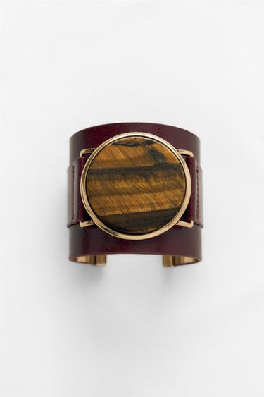 MAXI RIGID LEATHER STONE BRACELET - Burgundy by Zara