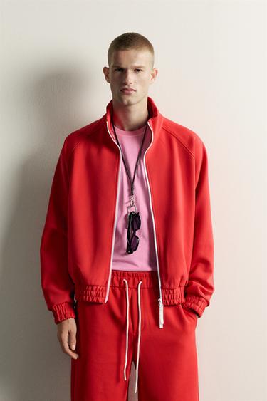 CONTRAST ZIP TRACK JACKET — Red 1