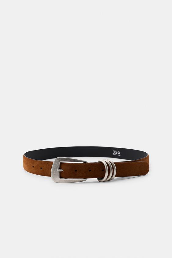 100% SUEDE LEATHER BELT WITH TRIPLE LOOP