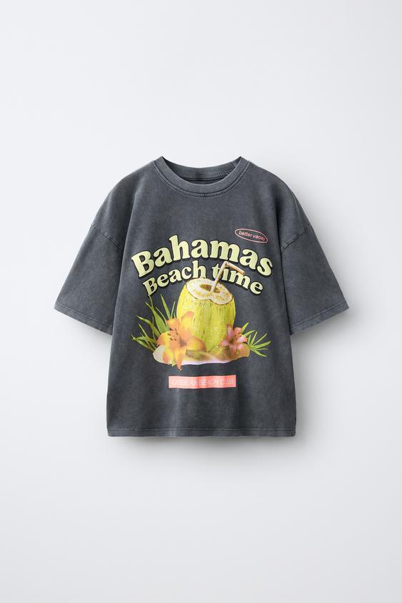 CAMISETA ESTAMPADO BAHAMAS - Gris antracita de Zara - Imagen 0