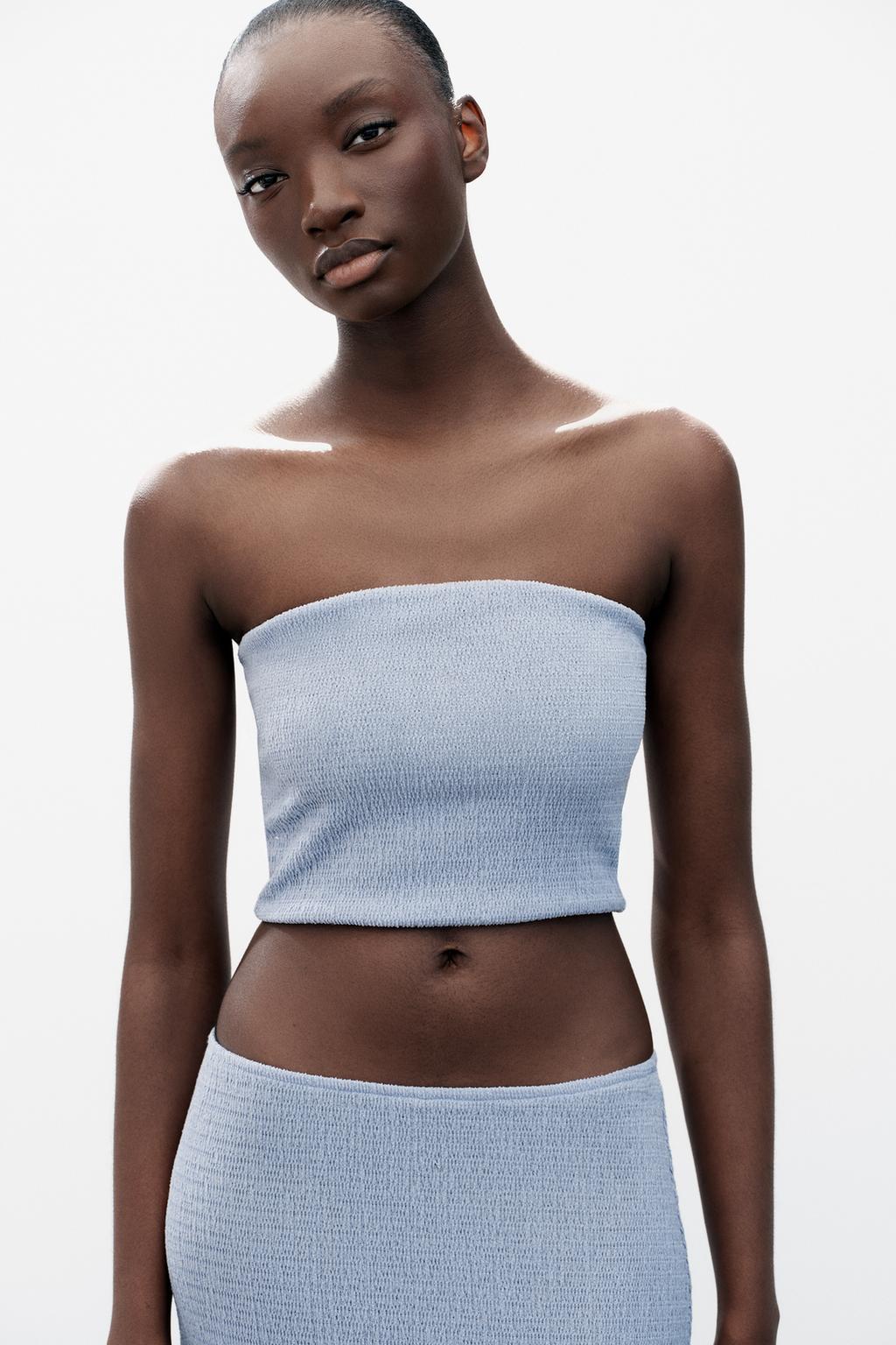 TEXTURED BANDEAU TOP