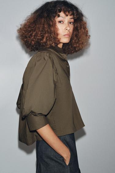 CHEMISE POPELINE MANCHES BOUFFANTES ZW COLLECTION - Kaki de Zara