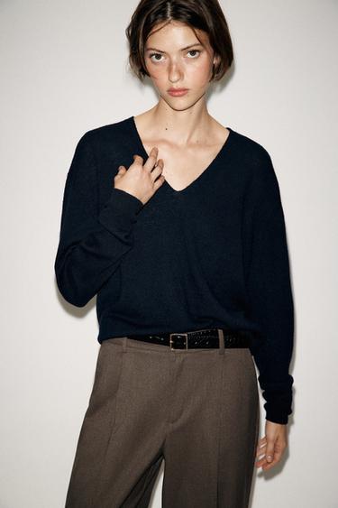 Zara CUFFED BELTED PANTS - Brown marl