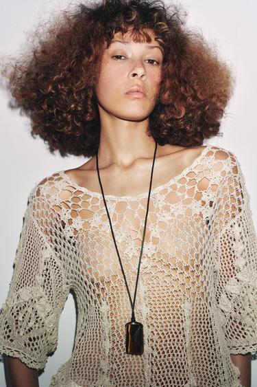 LEATHER CORD STONE NECKLACE - Brown by Zara