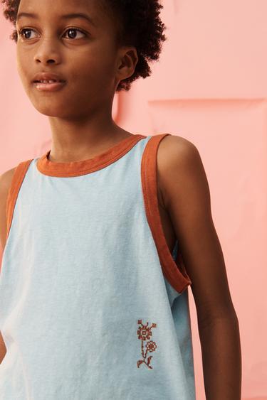 LIMITED EDITION EMBROIDERED FLORAL SLEEVELESS SHIRT - Light blue by Zara - Image 1