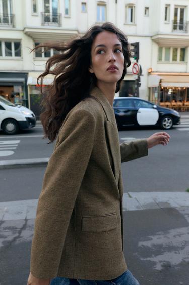 VESTE OVERSIZE CROISÉE À CARREAUX - Verts de Zara - Image 2