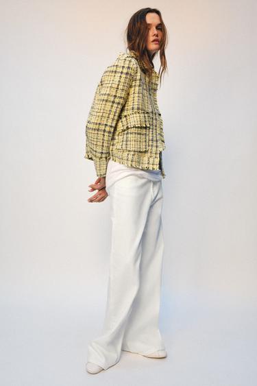 Zara ZW COLLECTION TEXTURED PLAID JACKET - Yellow