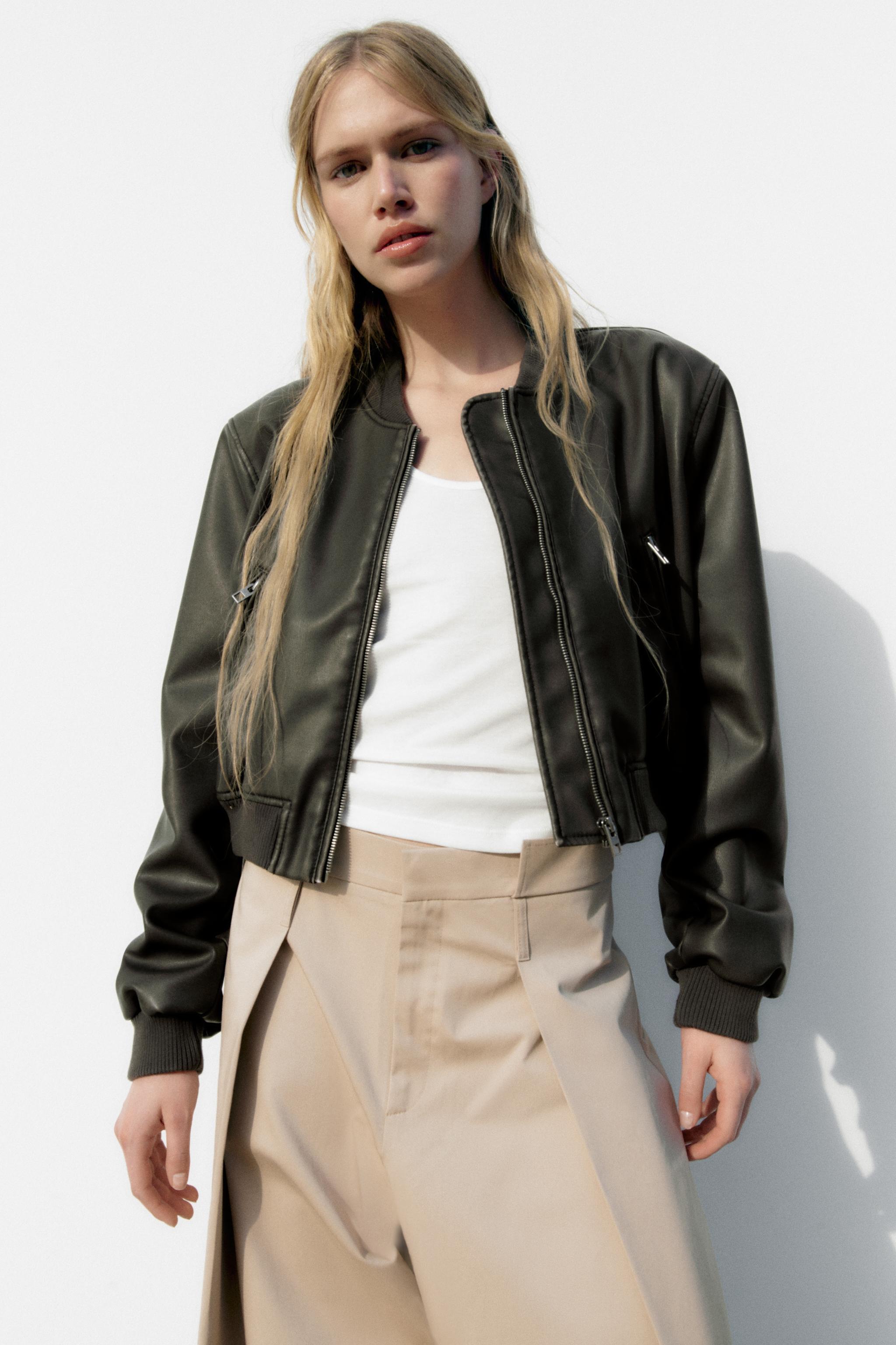 Zara faux leather cheap bomber jacket