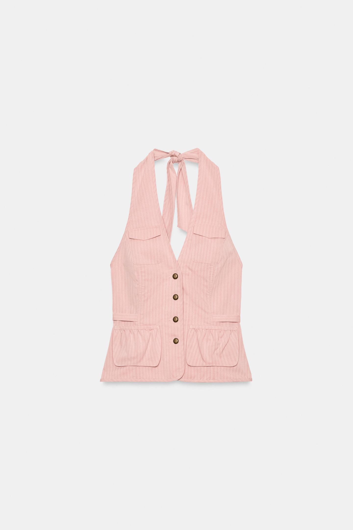 Женский топ Zara Striped Halter Top with Pockets, цвет: Светлый розовый — фото 7
