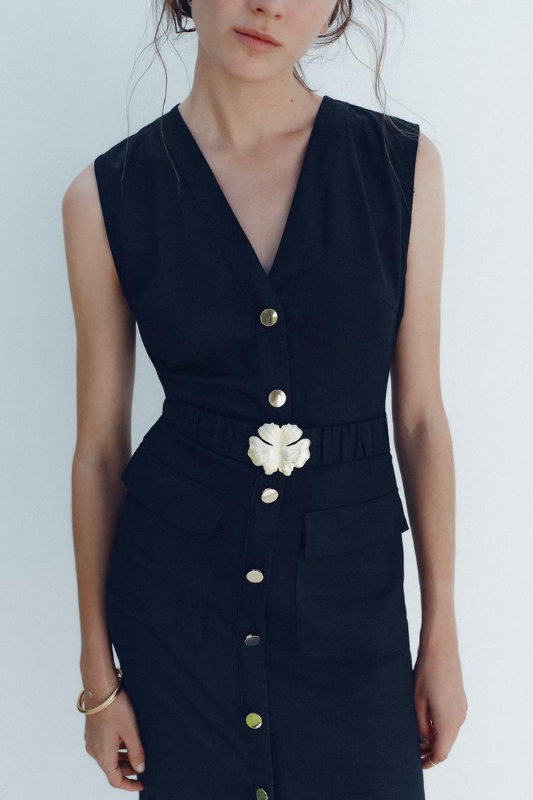 LINEN BELTED MIDI DRESS