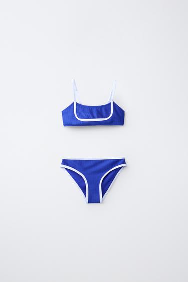 6–14 YRS / BIKINI WITH CONTRAST PIPING - Blue by Zara