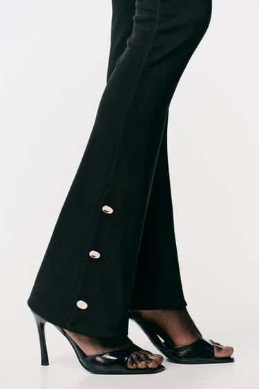 FLARE LEGGINGS WITH BUTTON HEMS - Black by Zara - Image 2