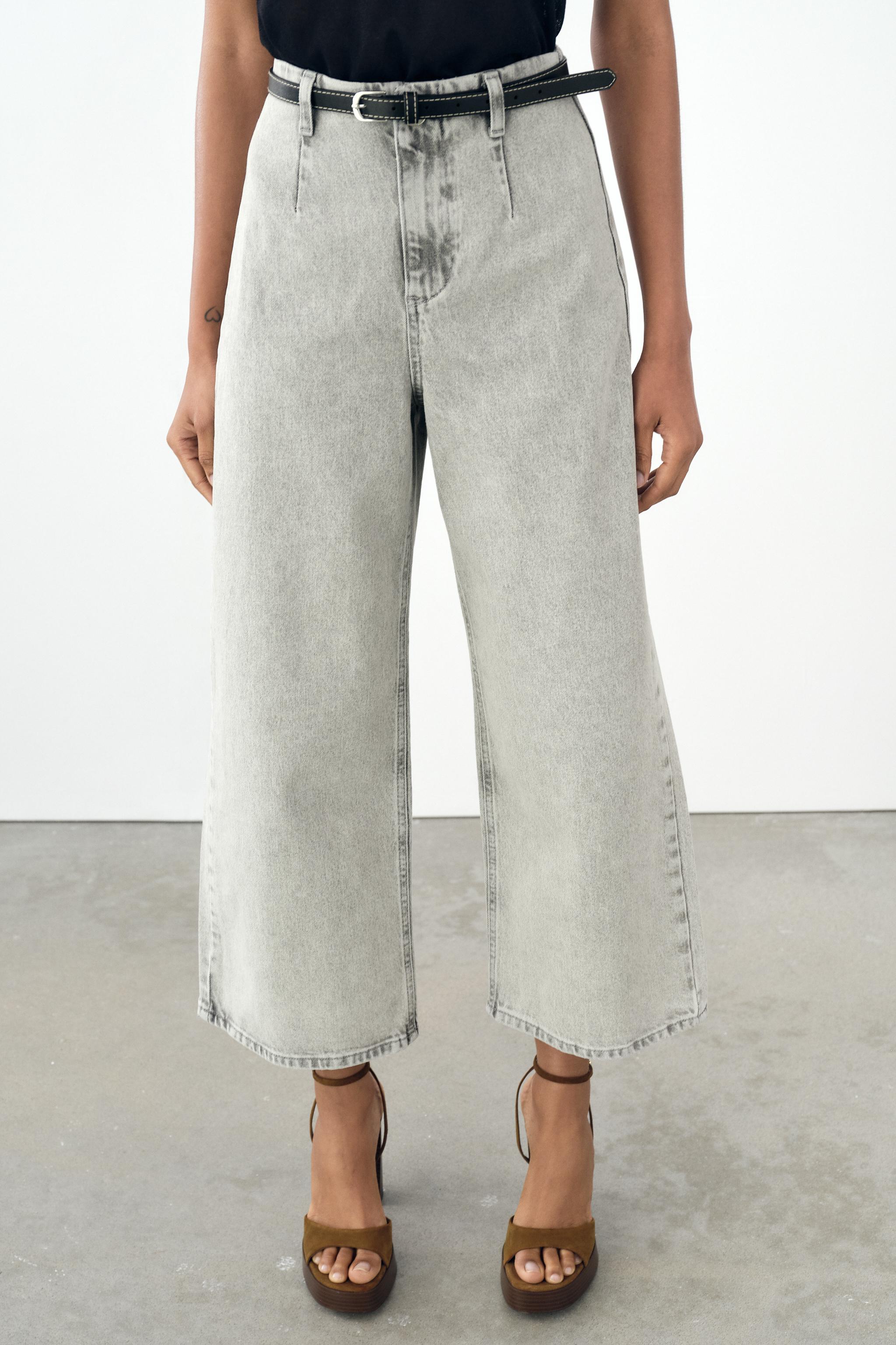 Z1975 BELTED HIGH RISE CROPPED WIDE LEG JEANS - Mid-blue | ZARA Canada