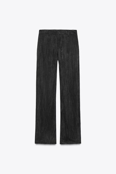 Zara FLOWY STRAIGHT LEG PANTS - Black