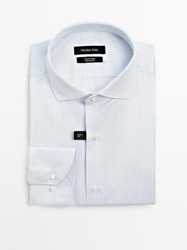 Chemise slim double rayure 100 % coton - Raie verte de Zara