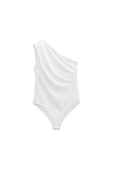 ASYMMETRIC BODYSUIT WITH GATHERING