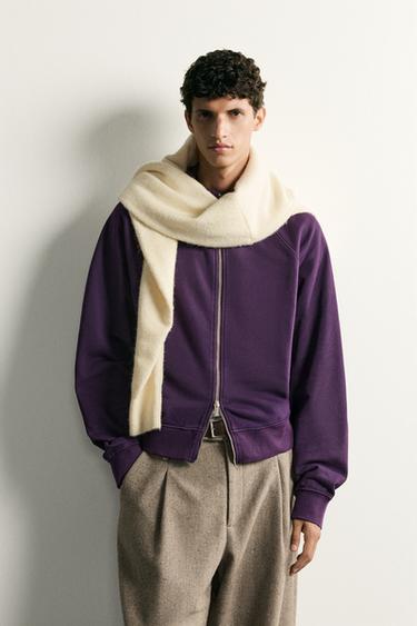 Zara REGULAR FIT QUARTER-ZIP SWEATSHIRT - Eggplant
