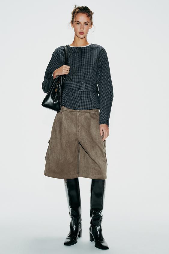 FAUX SUEDE BERMUDA SHORTS WITH POCKETS - Taupe grey by Zara - Image 0