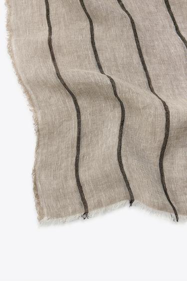 STRIPED 100% LINEN SCARF - Sand by Zara - Image 3