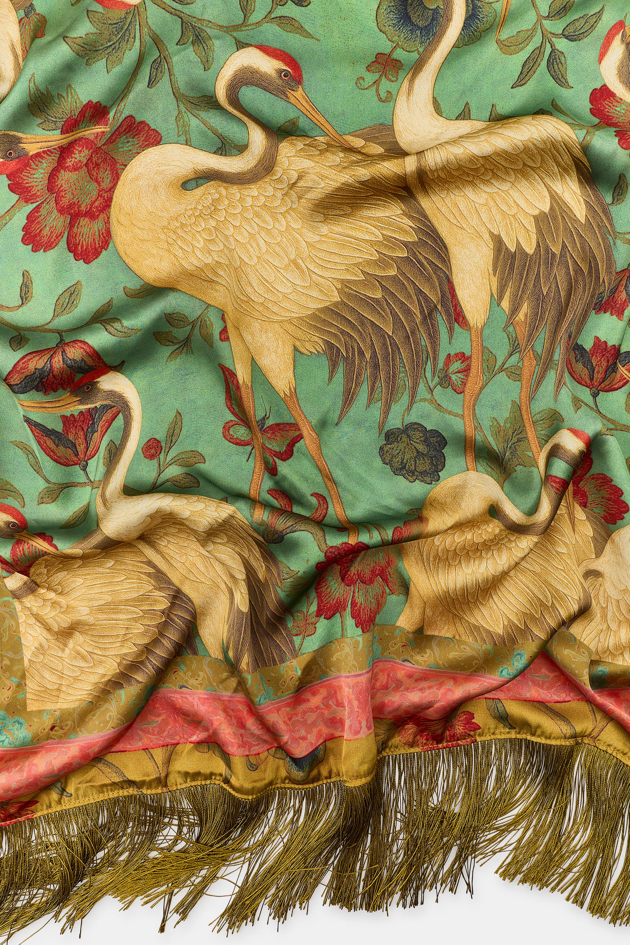 HERON PRINT SATIN SCARF