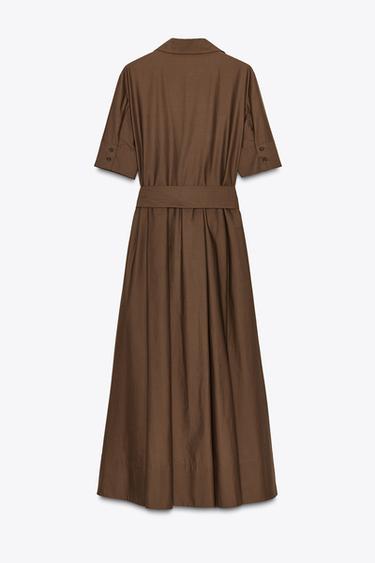 Zara ZW COLLECTION POPLIN DRESS - Brown