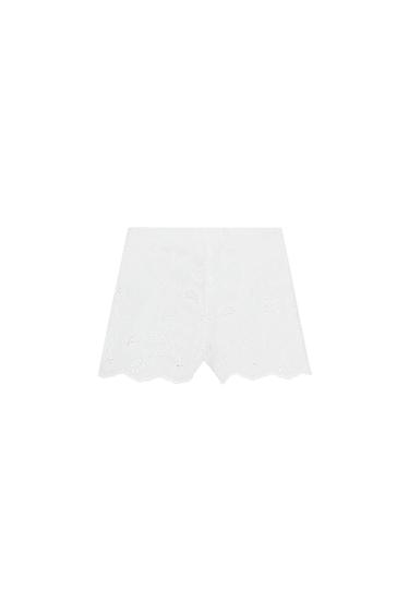 Zaras SHORTS MED HÅLBRODERIER - Vit