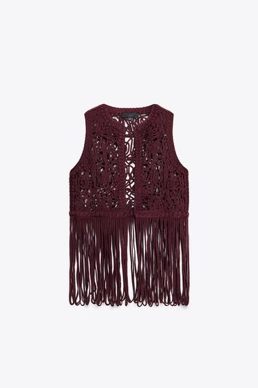 FRINGED MACRAMÉ WAISTCOAT - Aubergine by Zara - Image 5