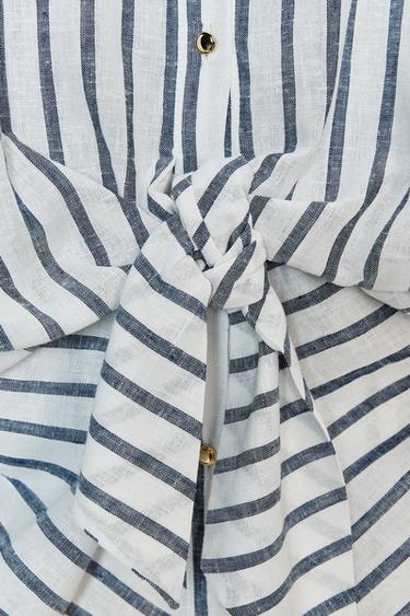 CHEMISE À RAYURES NŒUD AVEC LIN - Bleu / Blanc de Zara - Image 7