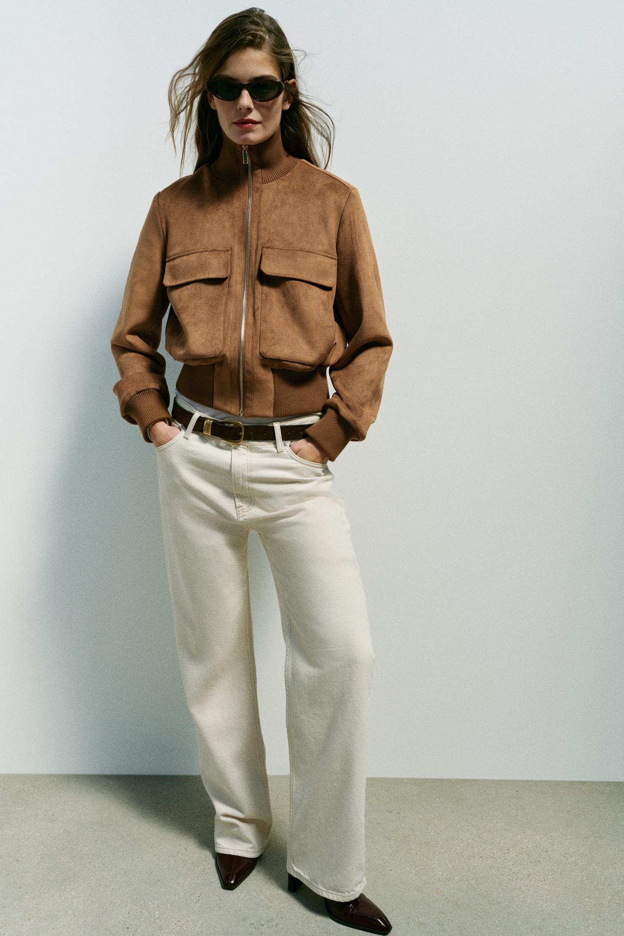 FAUX SUEDE BOMBER JACKET — taupe brown