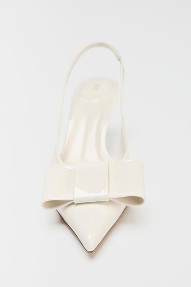 FAUX PATENT SLINGBACK HEELS WITH BOW - White by Zara - Image 3