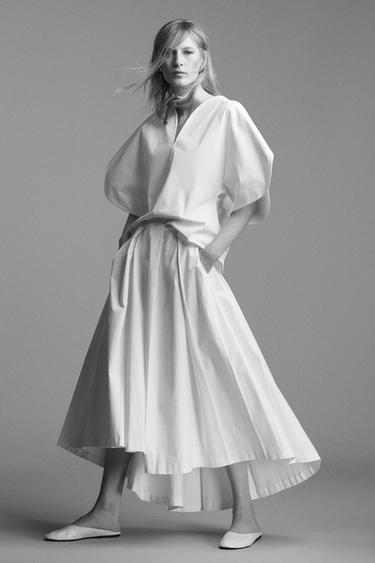 JUPE POPELINE ASYMÉTRIQUE ZW COLLECTION LIMITED EDITION - Blanc de Zara