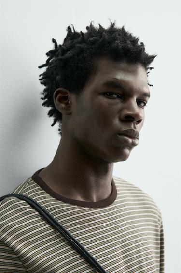 JACQUARD STRIPED T-SHIRT - Ecru / Green by Zara - Image 4