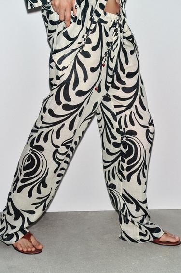 PANTALON IMPRIMÉ RAMIE ZW COLLECTION - Beige clair de Zara - Image 1