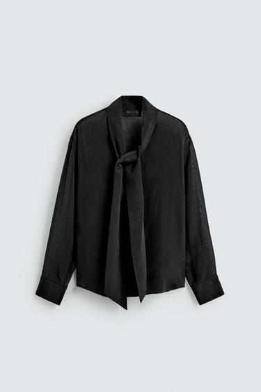 CAMISA SEMITRANSPARENTE LAZO - Negro de Zara