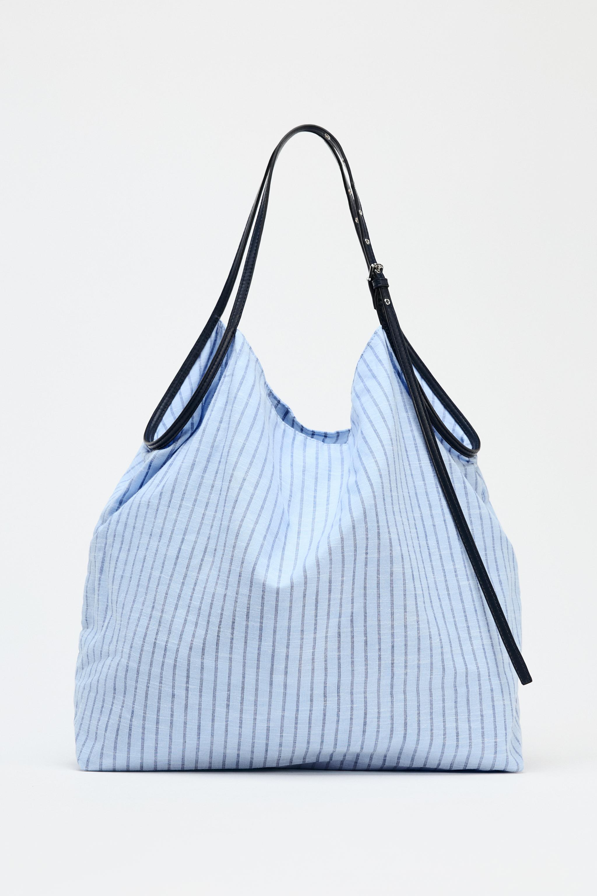国内発送★ZARA★ストライプ柄*ファブリックトートバッグ ストライプ柄ファブリックトートバッグ - ブルー | ZARA Japan