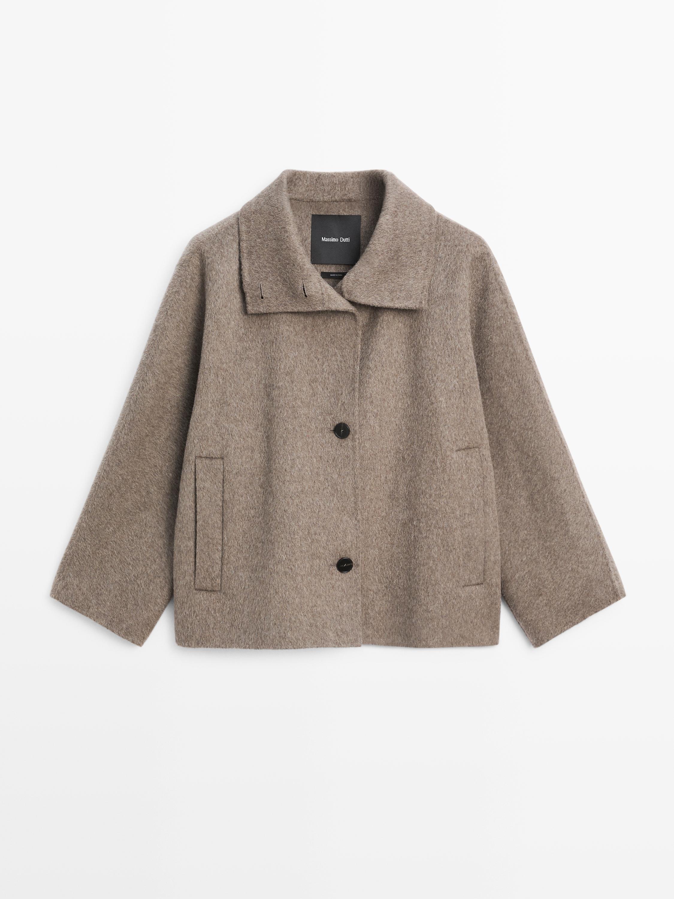 Mid-length wool blend coat with high neck