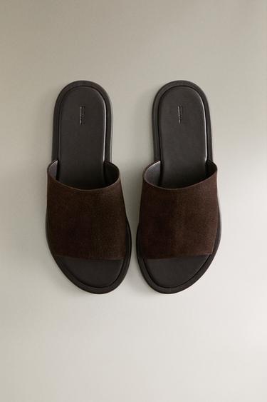 LEATHER SLIDERS - Brown by Zara - Image 2