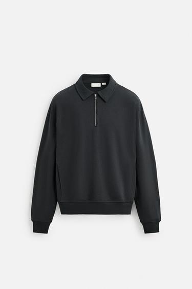 POLO SWEATSHIRT WITH ZIP - Charcoal by Zara