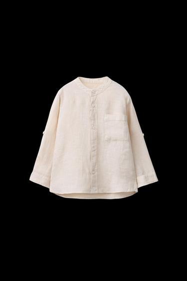 HEMD AUS 100 % LEINEN MIT STEHKRAGEN - Hellbeige von Zara
