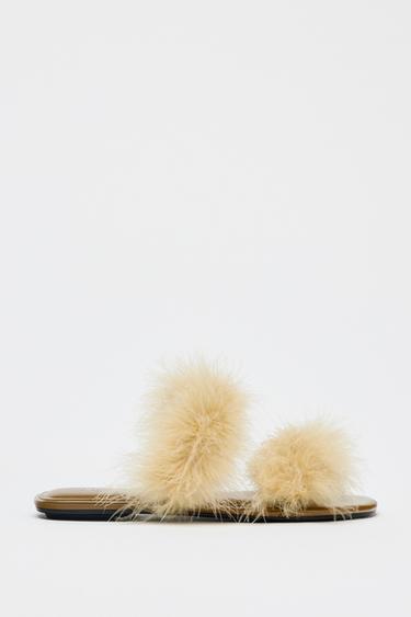 SANDALES BRIDES PLUMES - Jaune de Zara