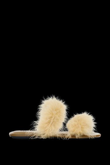 Zara FEATHER STRAP SANDALS - Yellow - Image 0