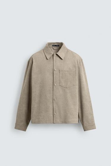 FAUX SUEDE OVERSHIRT - Grey / Beige by Zara
