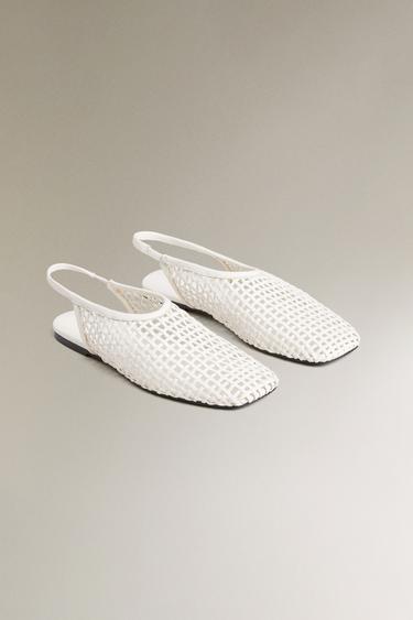 BALLERINES OUVERTES À L’ARRIÈRE CUIR TRESSÉ - Blanc écru de Zara - Image 1