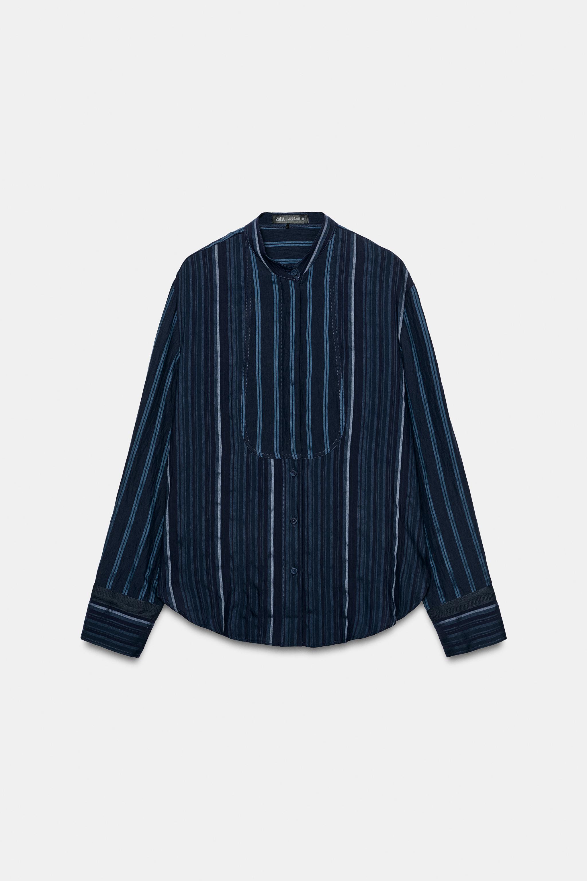 ZW COLLECTION STRIPED BIB SHIRT - Indigo | ZARA United States