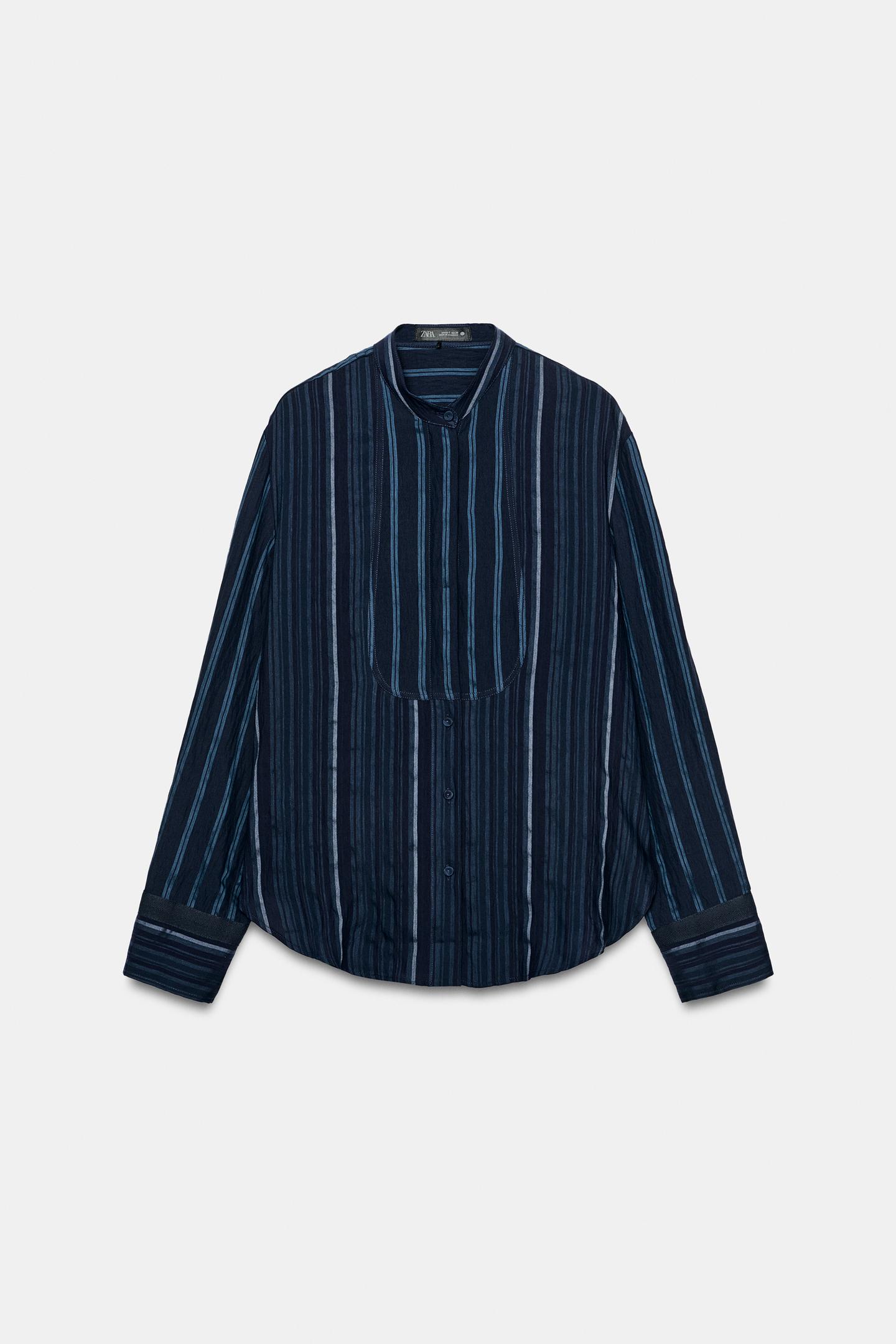 Женская рубашка Zara ZW Collection Striped Bib, цвет: Индиго — фото 6