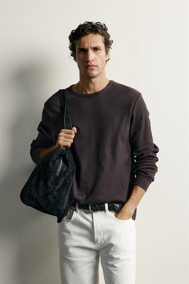 WAFFLE TEXTURE REGULAR FIT T-SHIRT — Chocolate 2