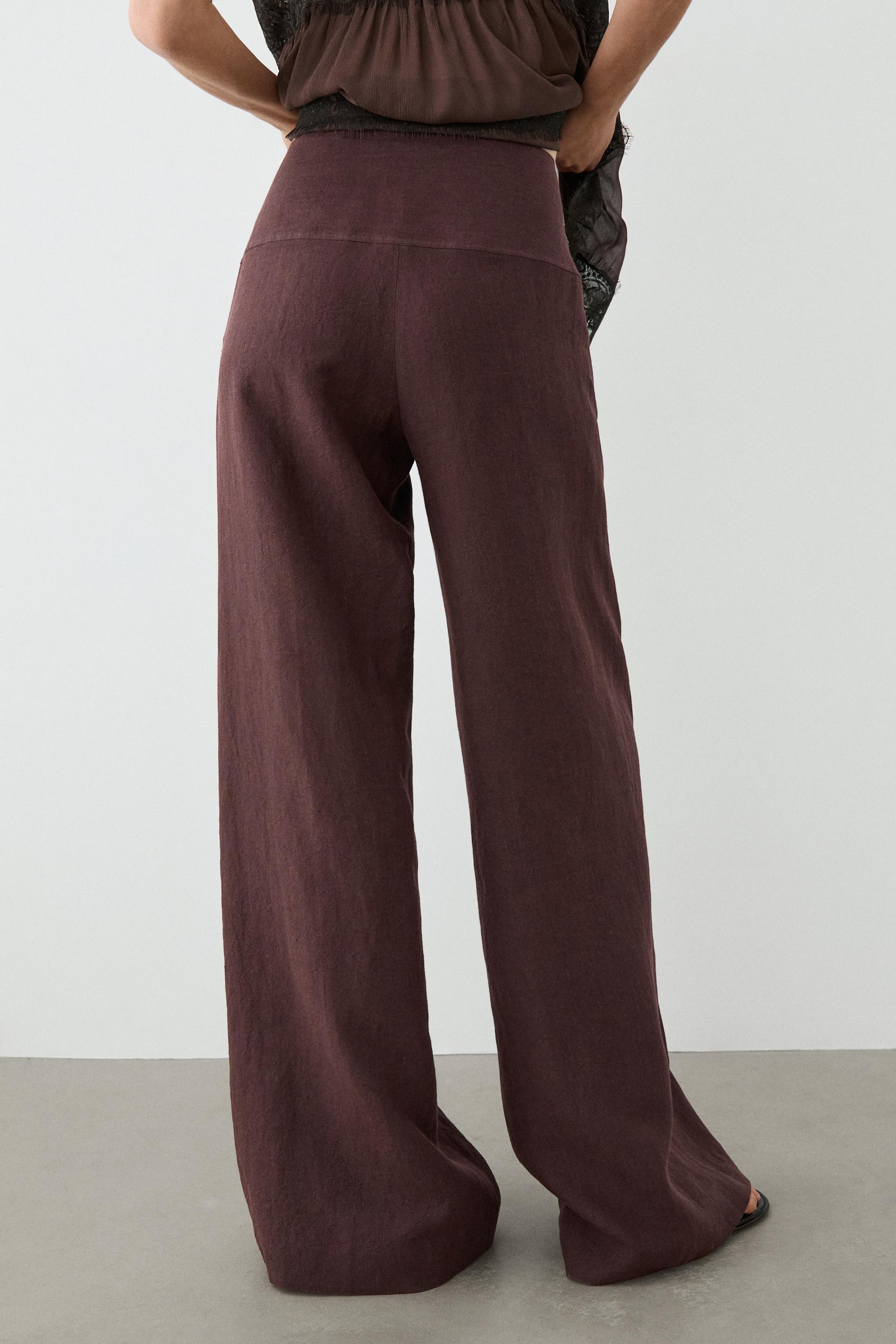 100% linen mid-waist flared pants