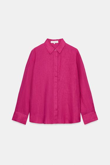 Zara 100% LINEN ZW COLLECTION SHIRT - Dark fuchsia
